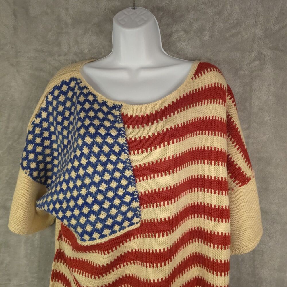 Haptics American Flag Jaquard Knit Sweater Short Sleeve Sz 2X Patriotic
